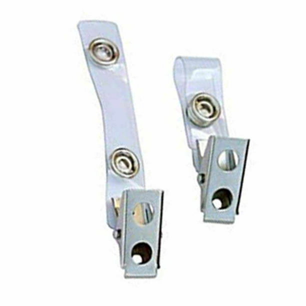 ID Badge Clip Metal Badge Clips with Clear Vinyl Strap 100 Pack 